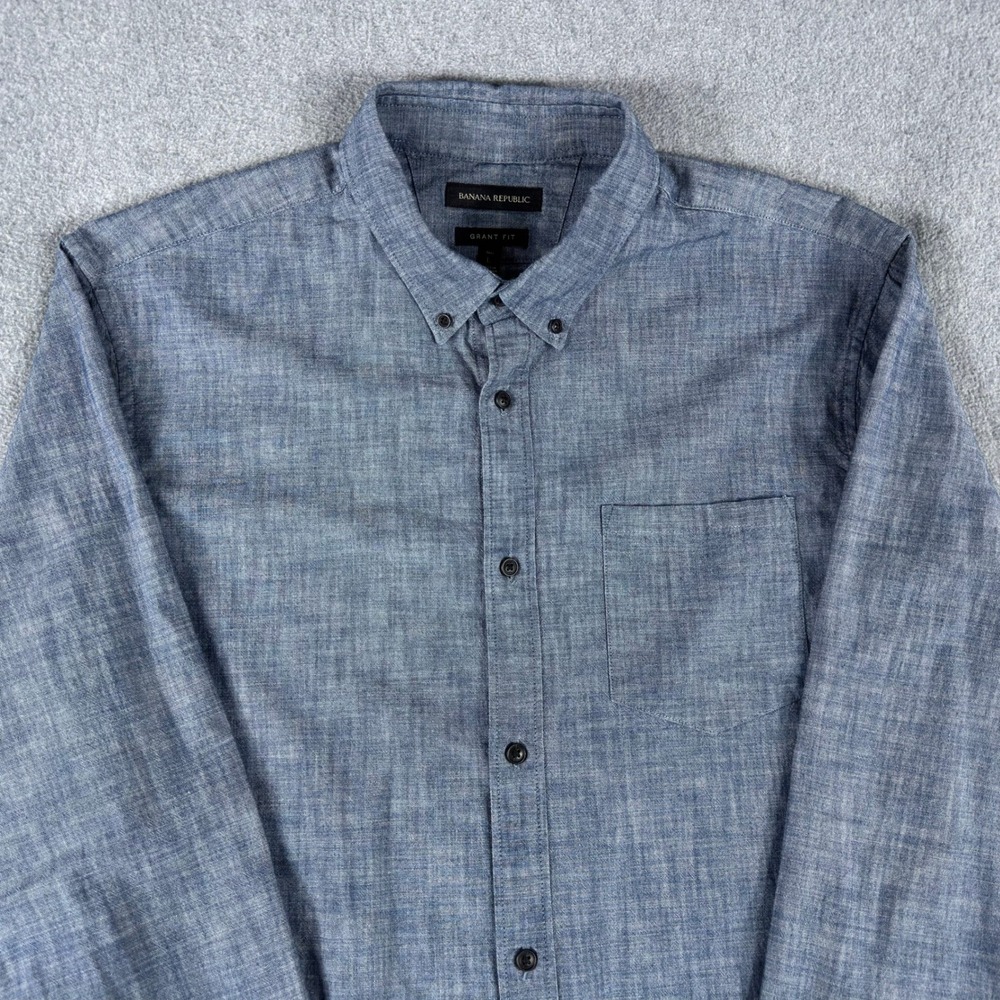 Banana Republic Grant Shirt Mens L Tall Blue Chambray Button Down
